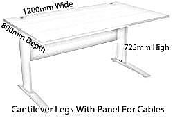 1200mm Wide Oak Cantilever Cable Panel Legged Desk