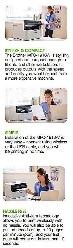 Brother MFC-1910W All-in-One Mono Laser Printer Fax Wireless Features