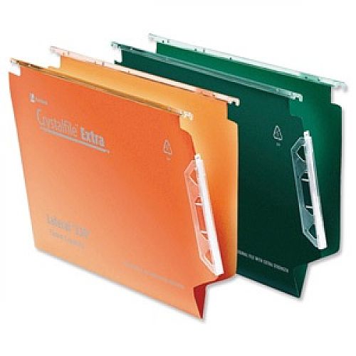 Rexel Crystalfile Extra Polypropylene Lateral Files (Material: Polypropylene; Base: 15mm V-Base; Capacity: 150 Sheets; Runner Size: 330mm; Colour: Green; Pack Size: 25; Ref: 3000121)