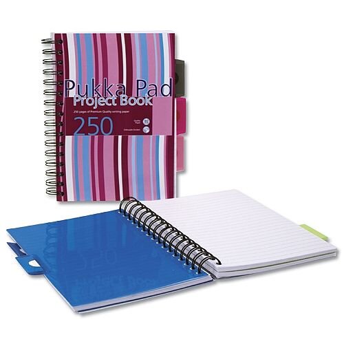 Pukka Pad A5 Project Book Wirebound Plastic Ruled 3-Divider 250pp 80gsm PROBA5