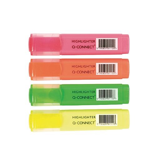Q-Connect Highlighter Pens Assorted Colours Pack of 4