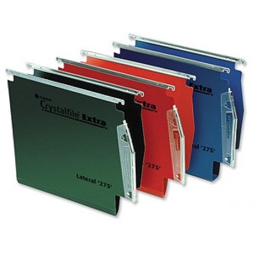 Rexel Crystalfile Extra Polypropylene Lateral Files (Material: Polypropylene; Base: 15mm V-Base; Capacity: 150 Sheets; Runner Size: 275mm; Colour: Blue; Pack Size: 25; Ref: 70639)