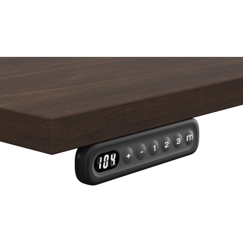 LEAP Electric Height Adjustable Rectangular Sit Stand Desk Dual Purpose Reversible Scallop Top W1600xD700xH620-1270mm Dark Walnut Top Silver Frame Additional Image 2
