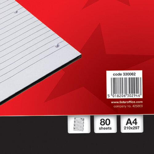 Pack of 10 Feint Ruled 80 Sheet 60gsm Punched A4 Refill Writing Pads