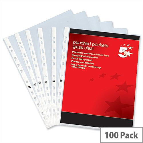 A4 Pack Of 100 Punched Pockets Anti-Static 50 Micron Glass Clear