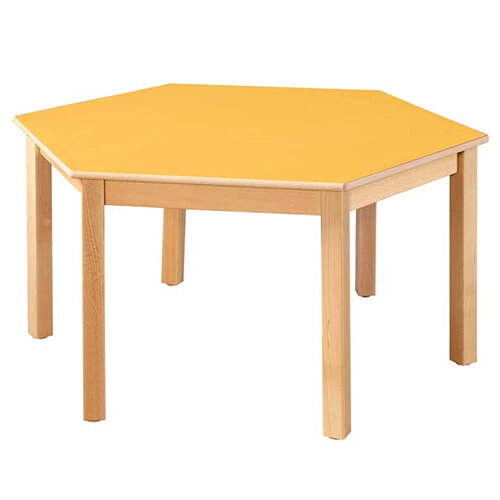 hexagonal wooden primary school table