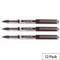 Uni-ball Eye UB157 Black Rollerball Pen 0.5mm Line Pack 12 - Super Ink is fade resistant, water resistant and tamper proof - Continuous ink flow system