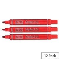 Pentel N50 Permanent Marker Red Bullet Tip Pack 12