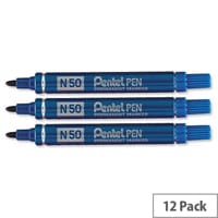 Pentel N50 Permanent Marker Bullet Blue Tip Pack 12