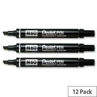 Pentel N60 Permanent Marker Black Chisel Tip Pack 12