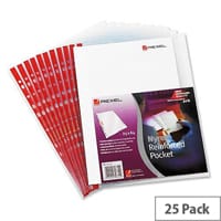 Rexel Nyrex Side Opening Punched Pocket A4 Clear Red Strip 90 Micron Pack 25