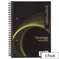 A5 Notebook Wirebound Recycled 100 Pages 80gsm Ref 400020509 Cambridge EveryDay Pack 5