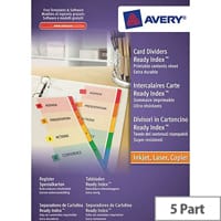 Avery ReadyIndex Dividers L7451-5 A4 5-Part Plain Tabs Ref 1970501