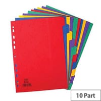 Elba Heavyweight 225gsm Pressboard Dividers Extra Wide Europunched 10-Part A4 Assorted Ref 400007516