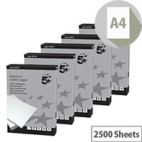 A4 Premium Copier Paper 90gsm White Ream-Wrapped 5 x 500 Sheets 5 Star Elite