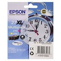 Epson Alarm Clock 27XL Cyan/Magenta/Yellow High Yield Inkjet Cartridges (Pack of 3) C13T27154010 - Epson 27 XL