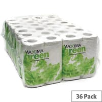 Maxima Green Pack of 36 Recycled Toilet Tissue Paper Rolls White 2 Ply