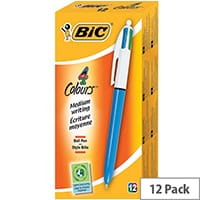 Bic 4 Colour Ballpoint Pens Retractable Medium Black/Blue/Red/Green (12 Pack) 801867