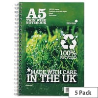 Silvine Premium A5 Notebook Recycled Wirebound R103 Pack 5