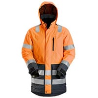 Snickers 1830 AllroundWork, High-Vis Waterproof Parka Class 3 High Visibility Orange - Steel Grey Size: S