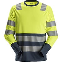Snickers 2433 AllroundWork, High-Vis Long Sleeve T-Shirt Class 2 High Visibility Yellow - Navy Size: XS