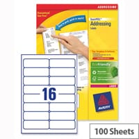 Avery L7162-100 Address Labels Laser 16 per Sheet 99.1x33.9mm White 1600 Labels