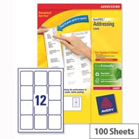 Avery L7164-100 Address Labels Laser 12 per Sheet 63.5x72mm White 1200 Labels