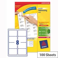 Avery L7165-100 Address Labels Laser 8 per Sheet 99.1x67.7mm White 100 Sheets