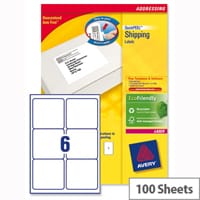 Avery L7166-100 Address Labels Laser 6 per Sheet 99.1x93.1mm White 600 Labels