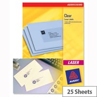 Avery L7551-25 Clear Mini Labels Laser 65 per Sheet 38.1 x 21.2mm