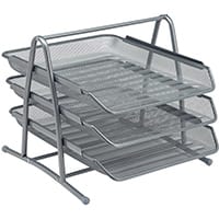 Office Mesh Letter Tray 3 Tier Stackable Front Load Portrait Foolscap Scratch Resistant Silver 5 Star