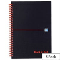 Black n Red A4 + Wirebound Book Ruled and Perforated 140 Pages Matt Black Ref 100080218 Pack 5