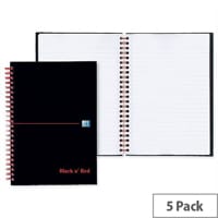 Black n Red A5 Wirebound Book Smart Ruled and Perforated 140 Pages Matt Black J66076 Pack 5