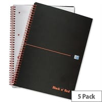 Black n Red A4 Wirebound Book Perforated Matt Black 140 Pages F66077 Pack 5