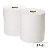 2Work Pack of 2 Industrial Cleaning Paper Towels Rolls L360m x W280mm 2Ply Forecourt White Rolls 1WH101