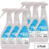 2Work Pack of 6 AntiBacterial Sanitiser Disinfectant Spray 750ml 2W04586