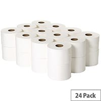 2Work Pack of 24 2 Ply Micro Twin Toilet Paper Rolls Dispenser Refills 125m White JWH102
