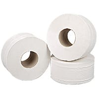 2Work Pack of 12 Mini Jumbo 76mm Core Dispenser Toilet Paper Rolls Refills Roll 2Ply White 92mm x 200m J27200