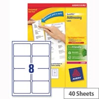 Avery L7165-40 Address Labels Laser 8 per Sheet 99.1x67.7mm White 320 Labels