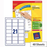 Avery L7160-40 Address Labels Laser 21 per Sheet 63.5x38.1mm White 840 Labels