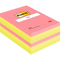 Post-it Large Notes, Neon colors, 101 mm x 152 mm, 6 Lined Pads