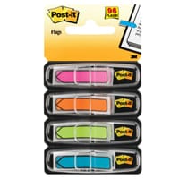 Post-it Index Small Arrows In a Plastic Dispenser, Assorted Colours, 11.9 mm x 43.2 mm, 24 Flags/Dispenser, 4 Dispensers/Pack