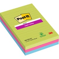 Post-it Super Sticky Large Notes, Assorted Colours, lined, 101 mm x 152 mm, 90 Sheets/Pad, 3 Pads/Pack