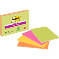 Post-it Super Sticky Large Notes, Assorted Colours, 101 mm x 152 mm, 45 Sheets/Pad, 4 Pads/Pack