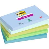 Post-it Super Sticky Notes, Oasis Colour Collection, 76 mm x 127 mm, 90 Sheets/Pad, 5 Pads/Pack