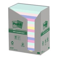 Post-it Recycled Notes, Assorted Colours, 76 mm x 127 mm, 100 Sheets/Pad, 16 Pads/Pack