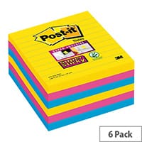 Post-it Notes Super Sticky XL Lined 101 x 101mm Rio Pack of 6 675-SS6-RI
