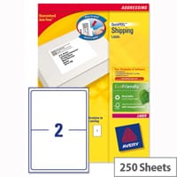 Avery L7168-250 Address Labels Laser 2 per Sheet 199.6 x 143.5mm White 500 Labels