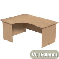 Radial Left Hand Corner Office Desk - Panel End - W1600xD1200xH725mm - Beech