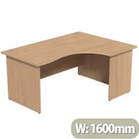 Radial Right Hand Corner Office Desk - Panel End - W1600xD1200xH725mm - Beech